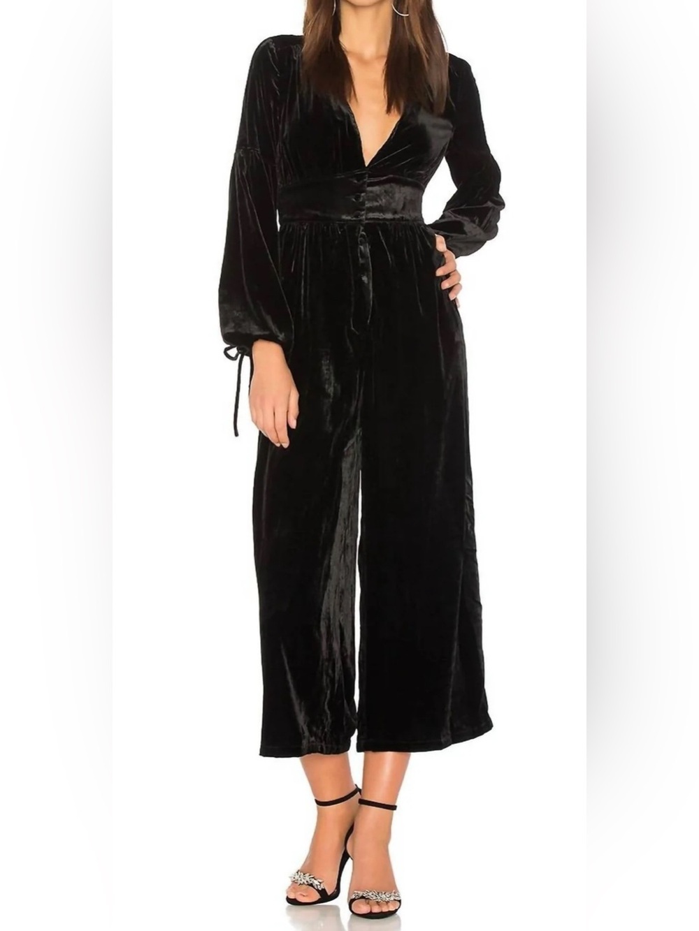 NWT Free People True Lovin Velvet Plunging V-Neck Wide Leg Jumpsuit Black